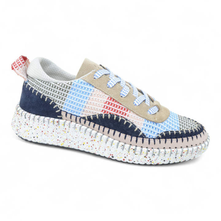 KA6011 WOMEN SNEAKERS MIXED UPPER LEATHER TEXTILE PU OUTSOLE