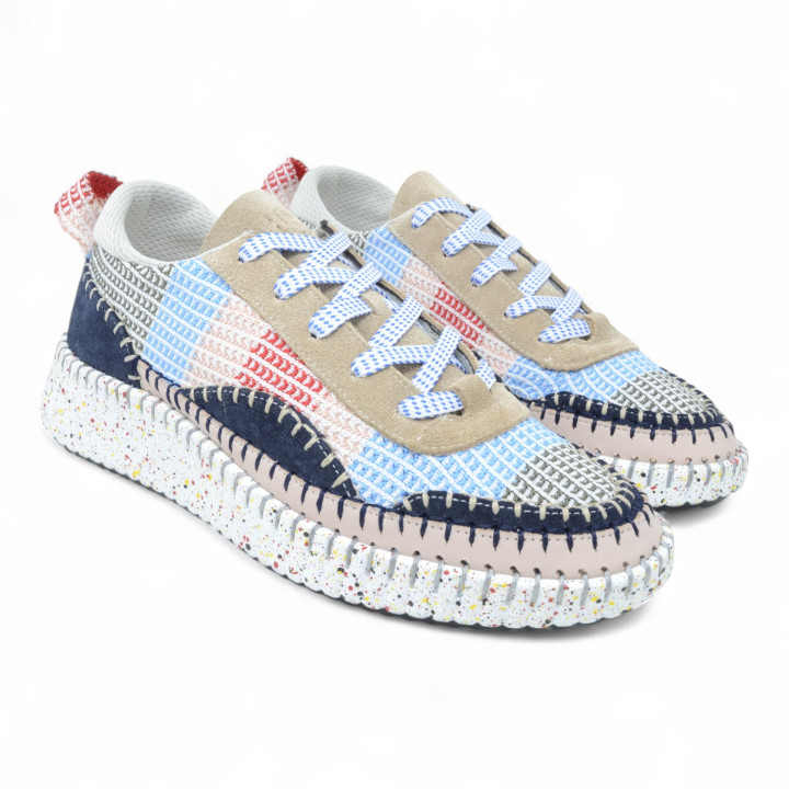 KA6011 WOMEN SNEAKERS MIXED UPPER LEATHER TEXTILE PU OUTSOLE